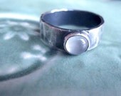 Hammered silver band ring with moonstone - your size