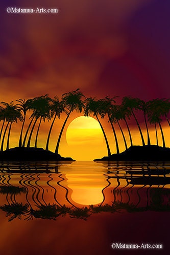 Trees Take a Bow 11x17 sun island water Digital Art Print
