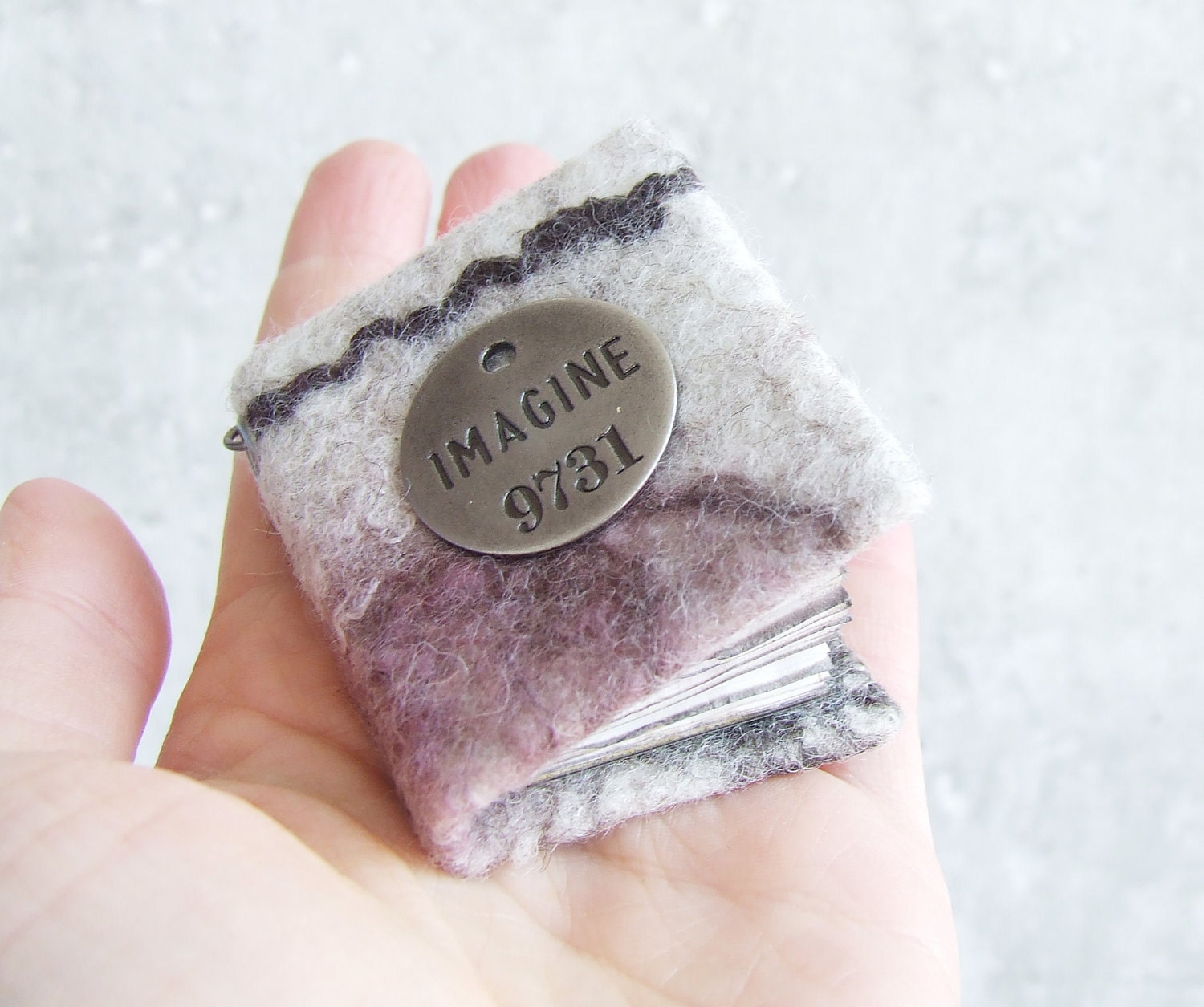 Mini notebook -key chain steampunk coin brown journal felted wool rustic paper shabby chic paper unisex gift for him dad dude man boy
