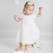 White dress for flower girl with silk bow felted baby girl dress eco friendly soft 2 year 2T oht gift idea for birthday