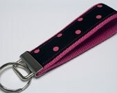 Fabric Key Fob, Key Chain, Key Ring, Key Holder, Wristlet Key Fob, Wristlet Keychain, Fabric Key fobs-Pink polka dots