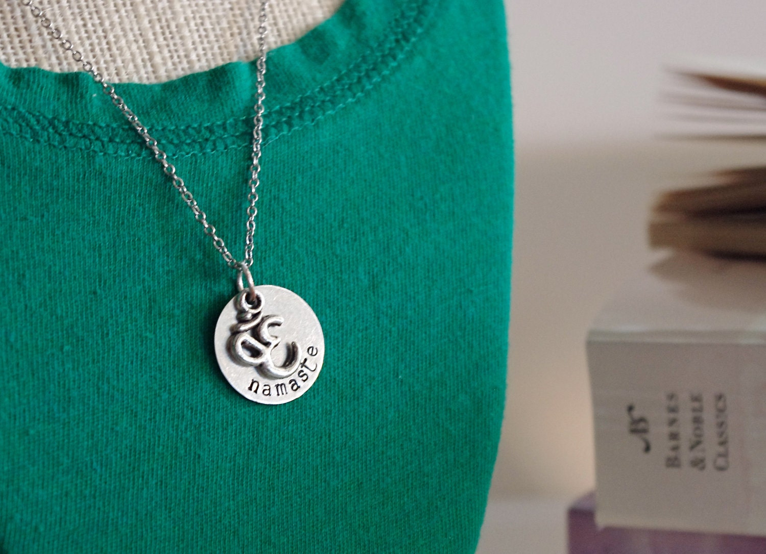 Personalized Hand Stamped Metal Necklace with Charm- Namaste - Om - Spiritual - Necklace