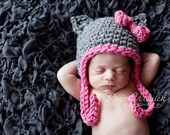 PDF Instant Download Easy Crochet PATTERN No 259 Gray Kitty Hat and Photography Prop All Sizes from preemie to adult