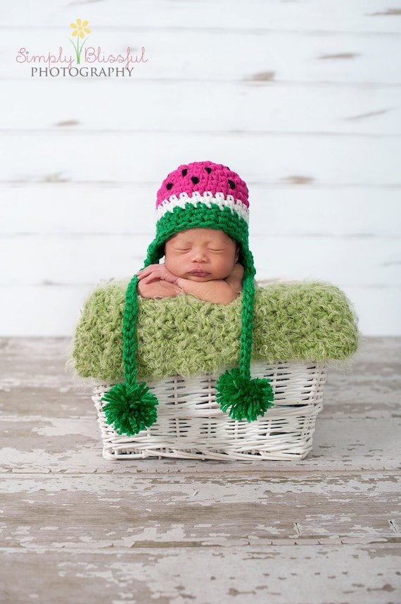 PDF Instant Download Crochet Pattern No 220 Watermelon Hat photo prop sizes preemie, newborn. 0-3, 3-6 months