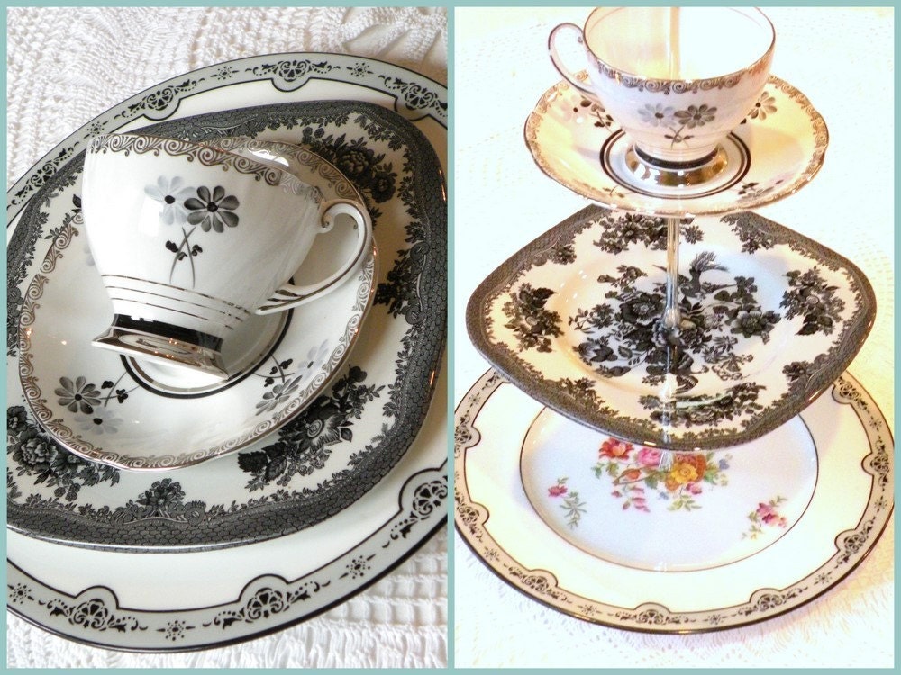 YOUR Plates Turn Into a Custom 3 Tier Tea & Cupcake Stand for a  Vintage China Display to Match Wedding Scheme or Home Decor Colors