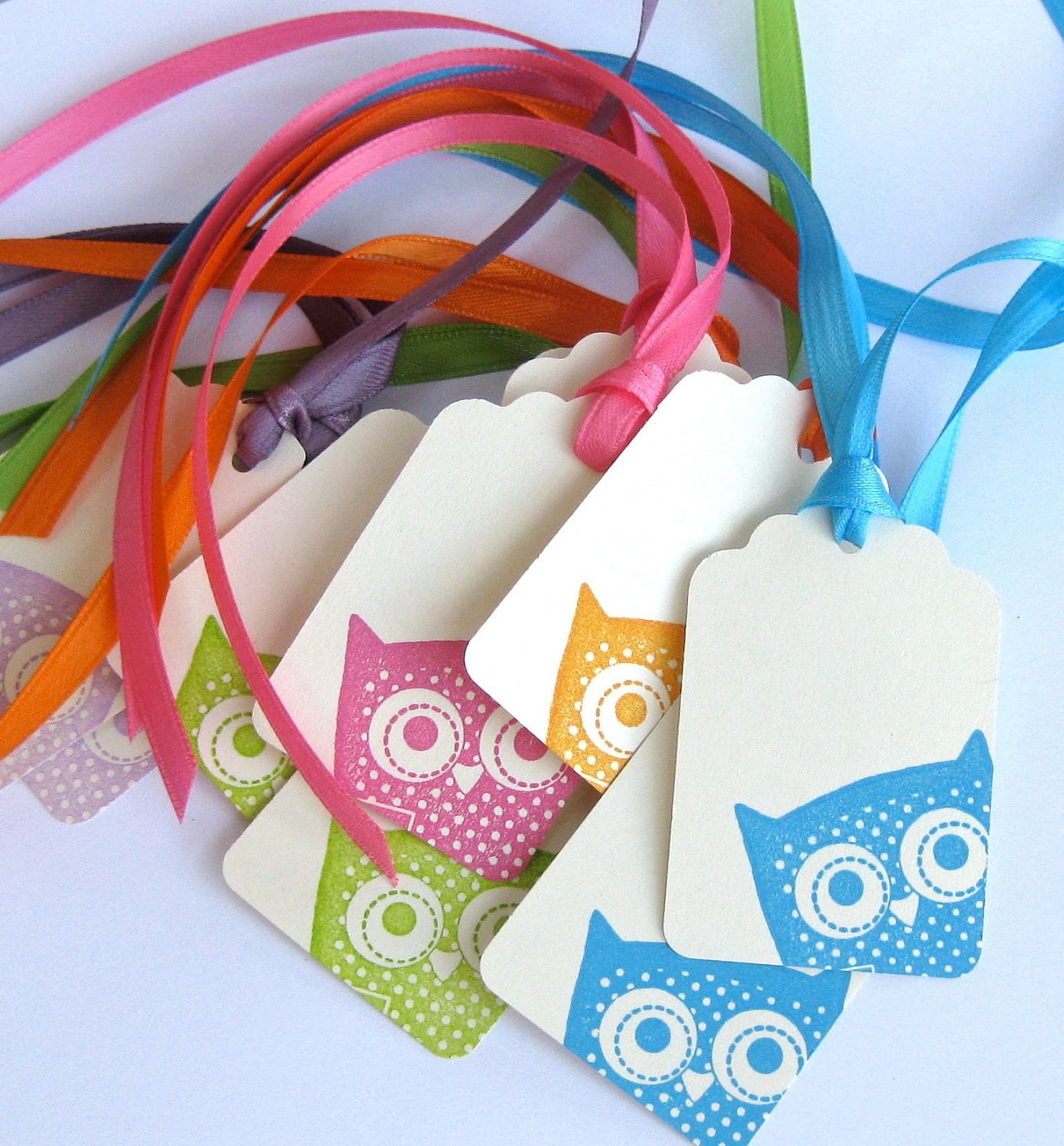 Peek - A - Whoo - Hand Stamped Peeking Owl Gift Tags - Set of 10 - Variety Pack - Multi Colors and Cream