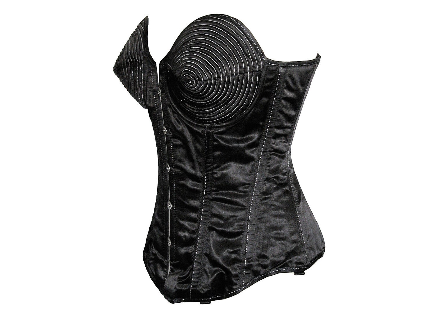 Black Satin Madonna Cone Bra Corset Top