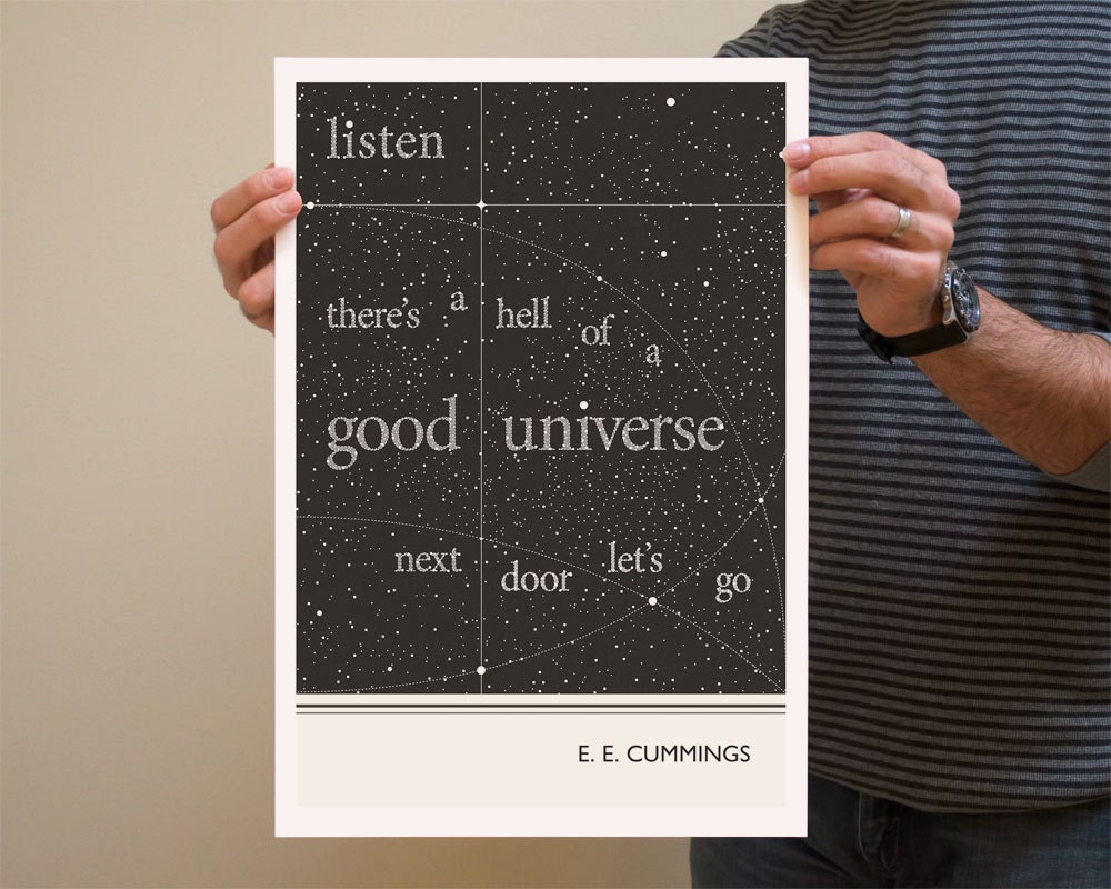 Illustration, E. E. Cummings Quote, Fine Art Prints, Art Posters, Stars Drawing, Black and White Wall Art, Constellation Illustraion
