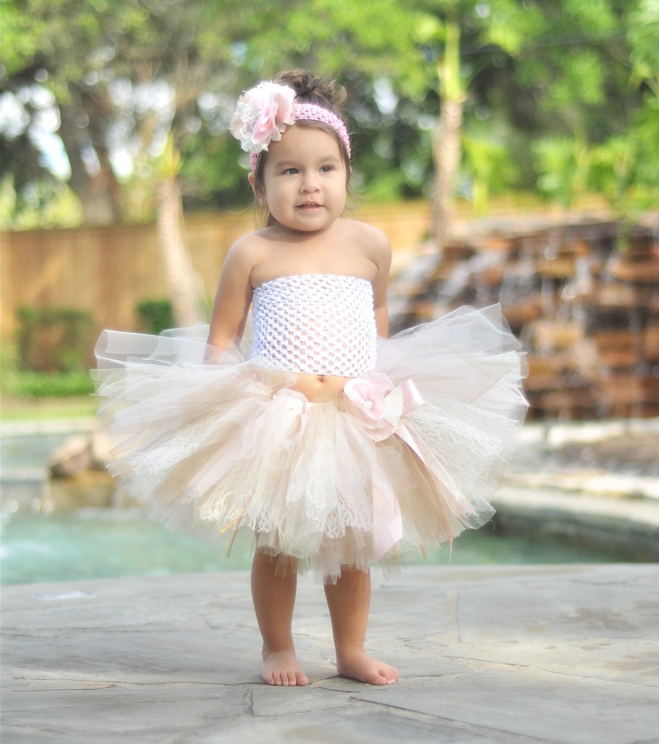 Pearls and Lace...Shabby Chic Tutu with matching headband...Infant Toddler Girl...Perfect for Photo Shoots, Birthdays, Dress up, Weddings