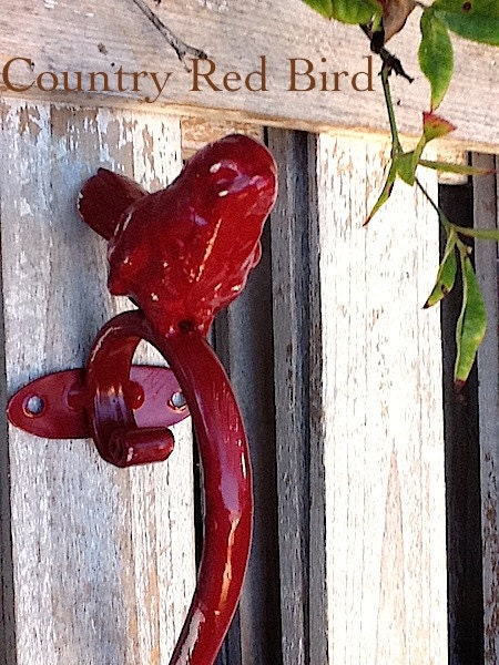 Red Bird  Wall Hook - Key Holder - Bright  Metal -  Rustic Country Red - Spring Home Decor - French Decor - Gift For Mom