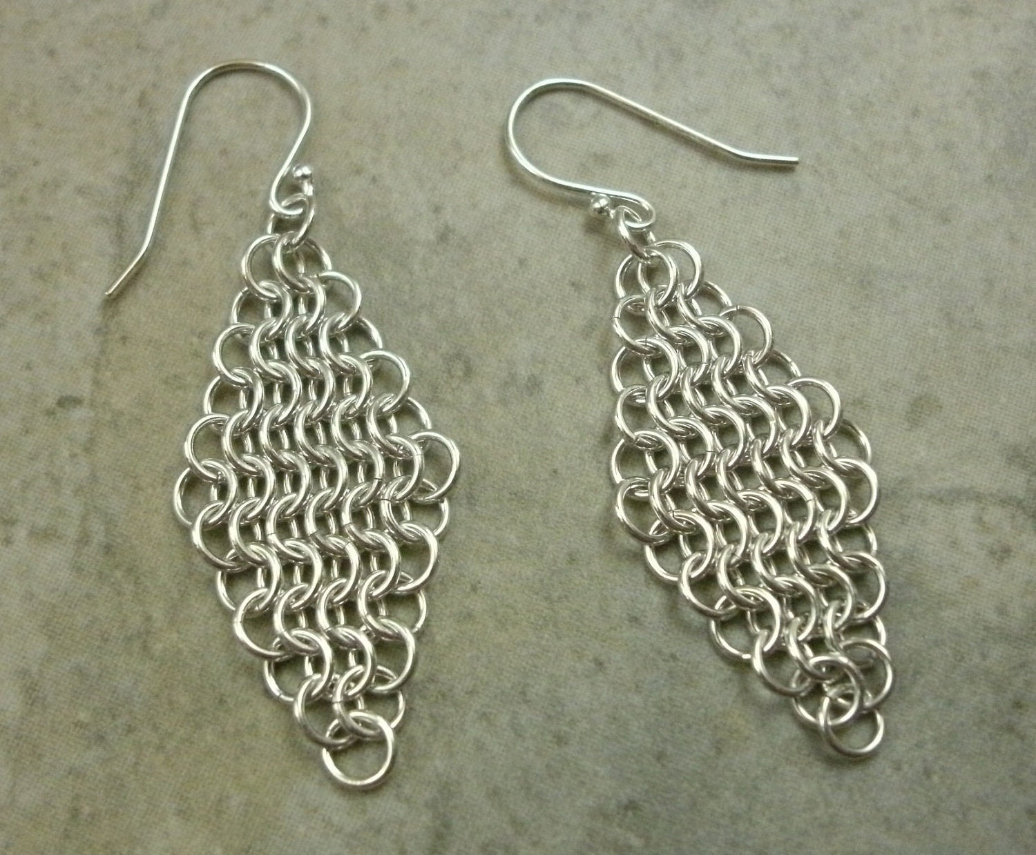 Chainmaille Earrings in Sterling Silver - Medieval Renaissance - Gothic Jewelry - Steampunk - Diamond Shape - Woven- Chainmail Jewelry