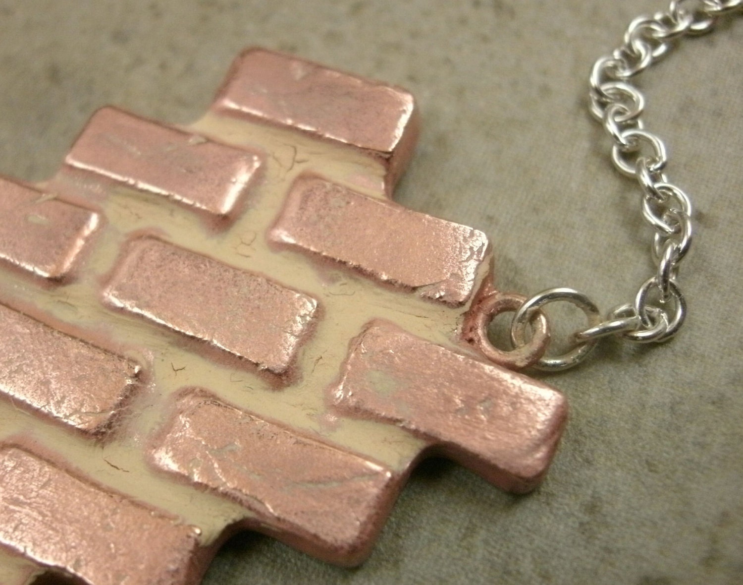 Brick Wall Necklace in Copper and Sterling Silver- Urban Jewelry- Industrial Jewelry- Bold Heart Necklace- Love Pink Necklace- City Life