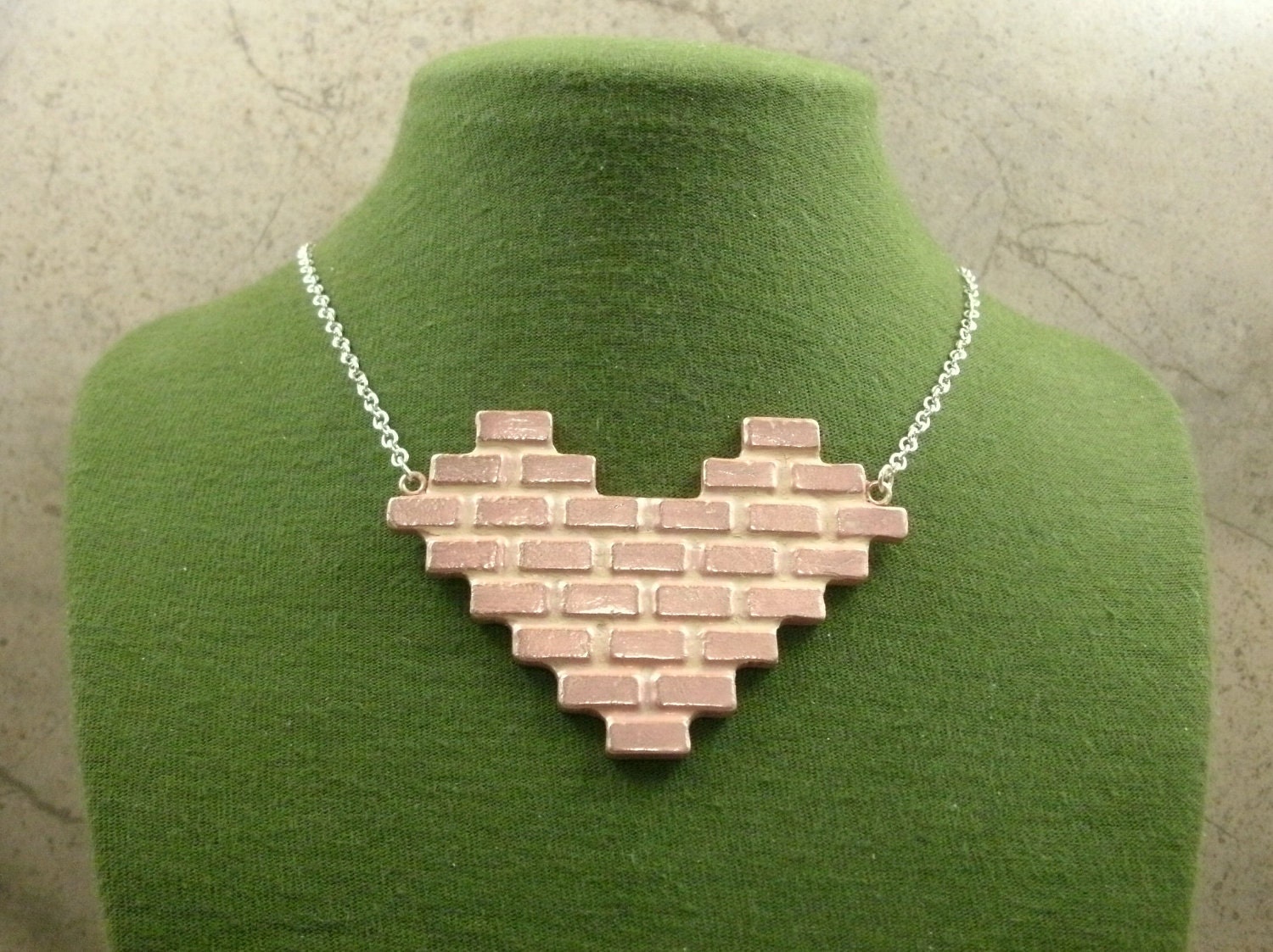 Brick Wall Necklace in Copper and Sterling Silver- Urban Jewelry- Industrial Jewelry- Bold Heart Necklace- Love Pink Necklace- City Life