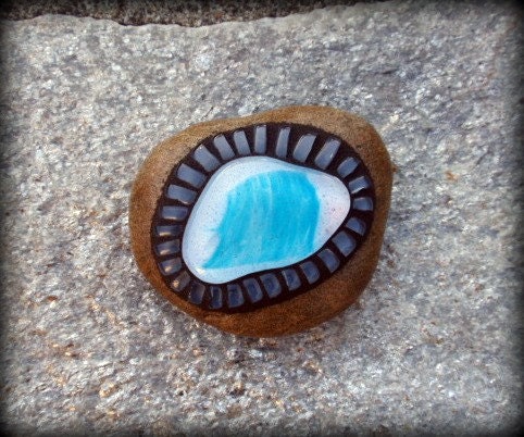 Blue Wave Mosaic Rock Paperweight / Garden Stone