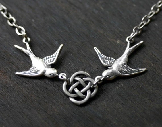 Celtic Knot and Swallows Necklace