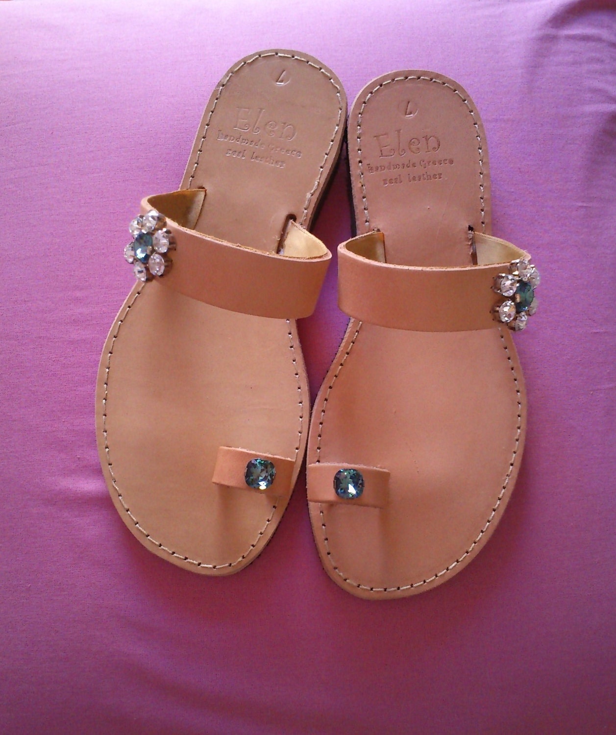 SALE- 20% Handmade leather sandals with swarovski crystals