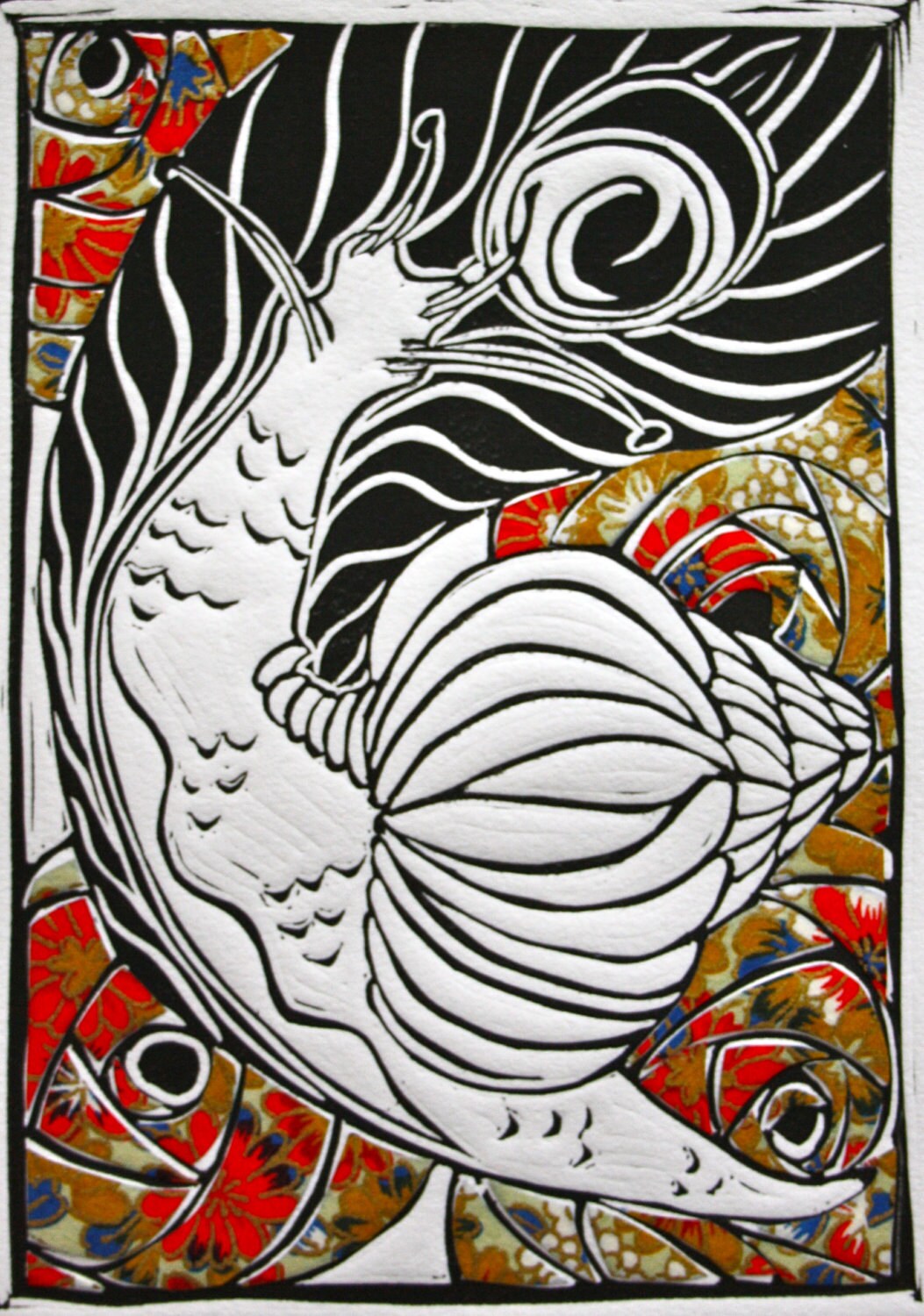 Linocut Print of a Snail