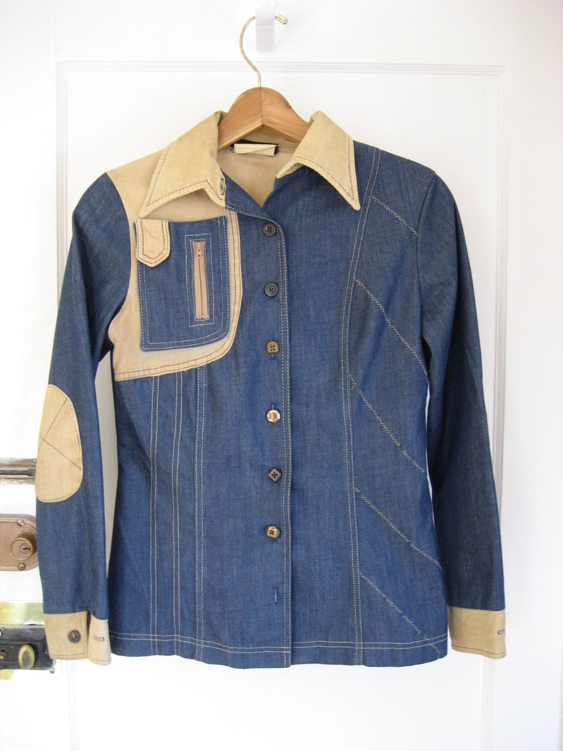 Vintage 1970s Denim and Corduroy Button Up Shirt
