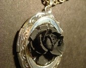 Victorian Style Black Rose Locket Necklace