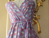 1970s ultra sheer micro floral surplice dress
