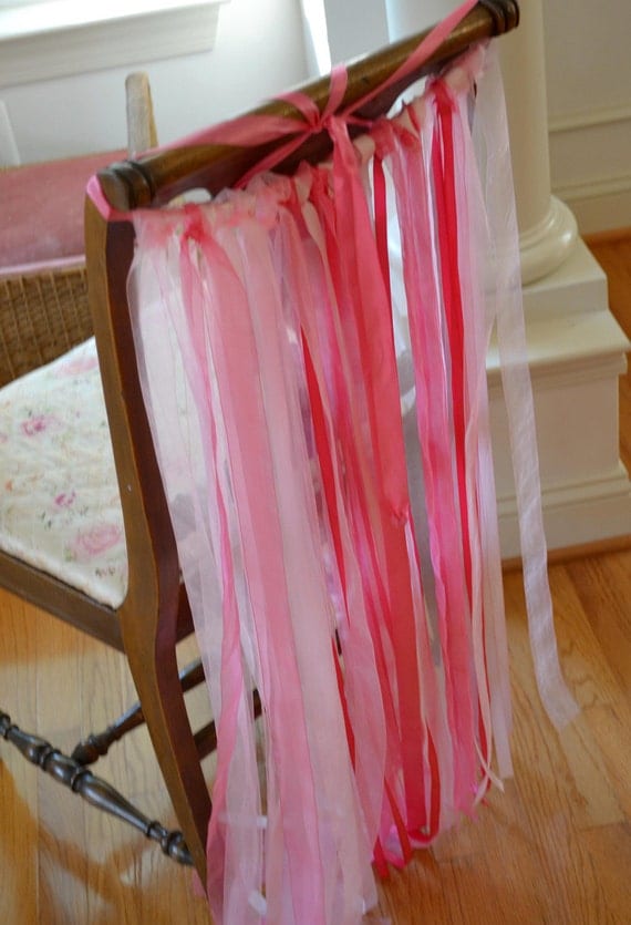 Ribbon Chair Sash Decoration Wedding Bridal Shower Pink Satin Organza Satin Ribbon Curtain