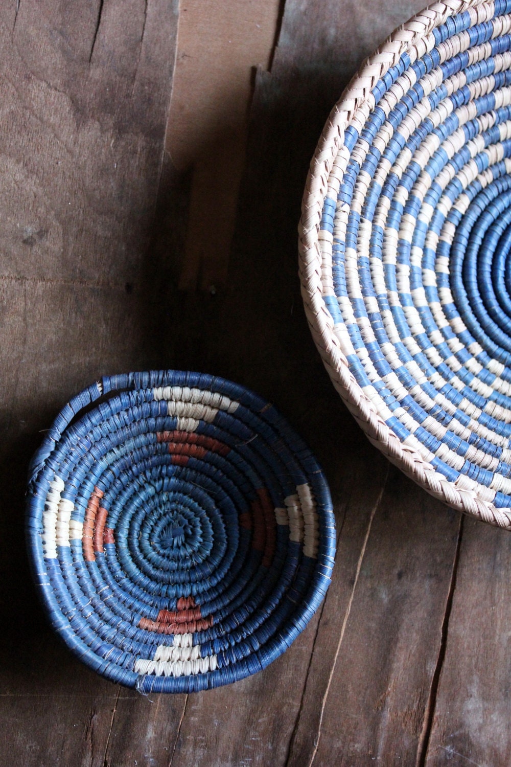 Vintage 70's small and medium Hand Woven African Baskets