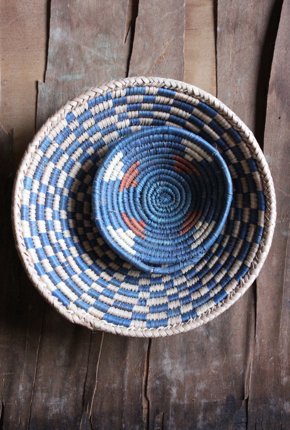Vintage 70's small and medium Hand Woven African Baskets