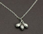 Teardrop Necklace Silver- Three Tiny Faceted Teardrops, Everyday Jewelry