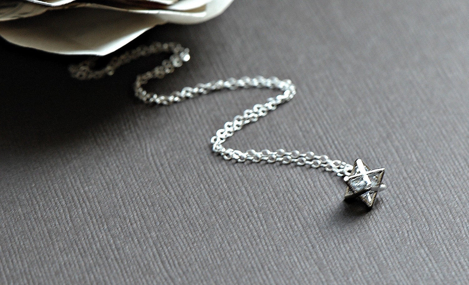Moroccan Star Pendant Silver Necklace with Cubic Zirconia Crystal Center