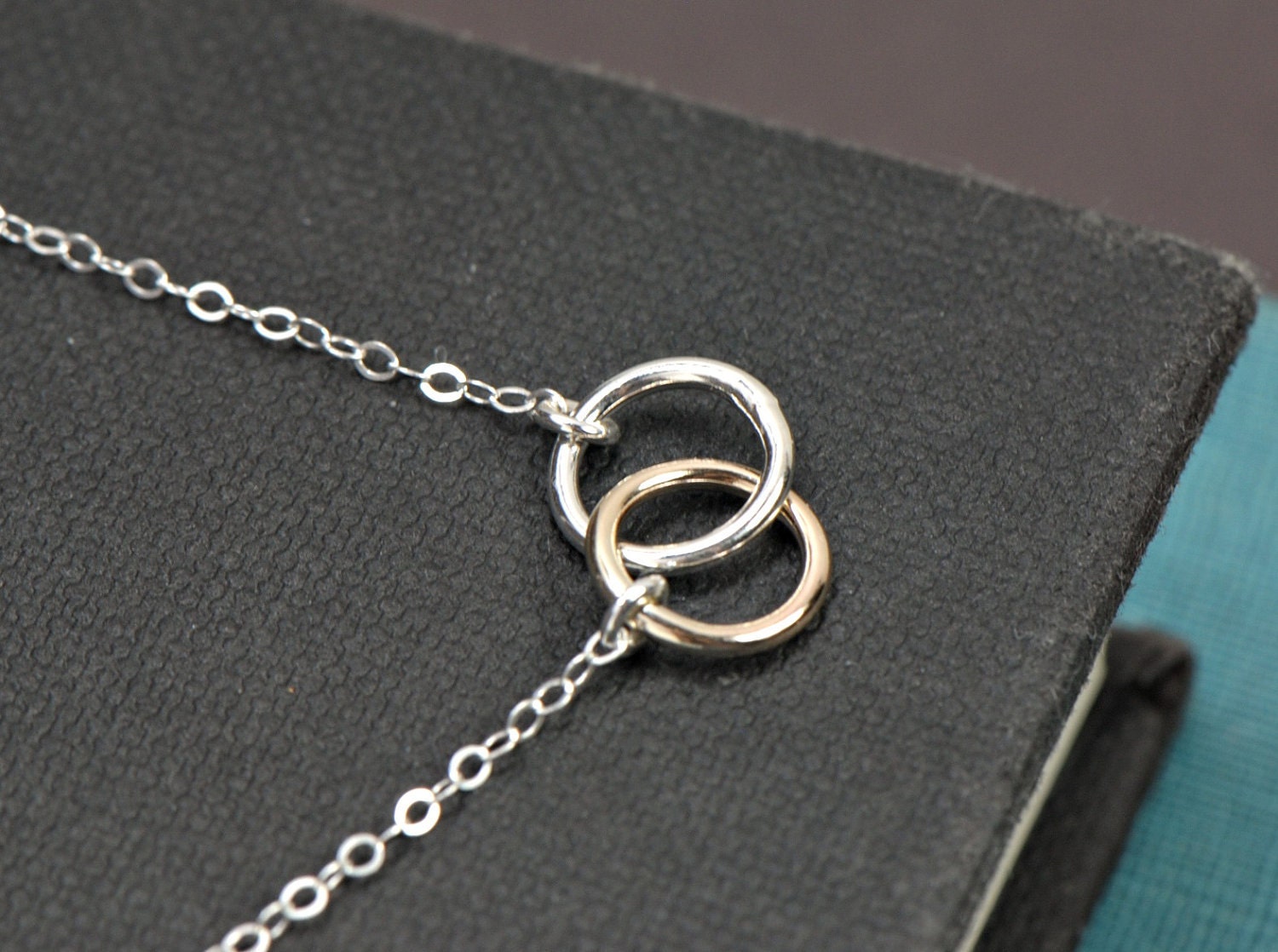 Mixed Double Ring Necklace, SILVER and GOLD Mixed Metals Necklace, Interlocking Rings, Double Ring, Bridesmaid Jewelry