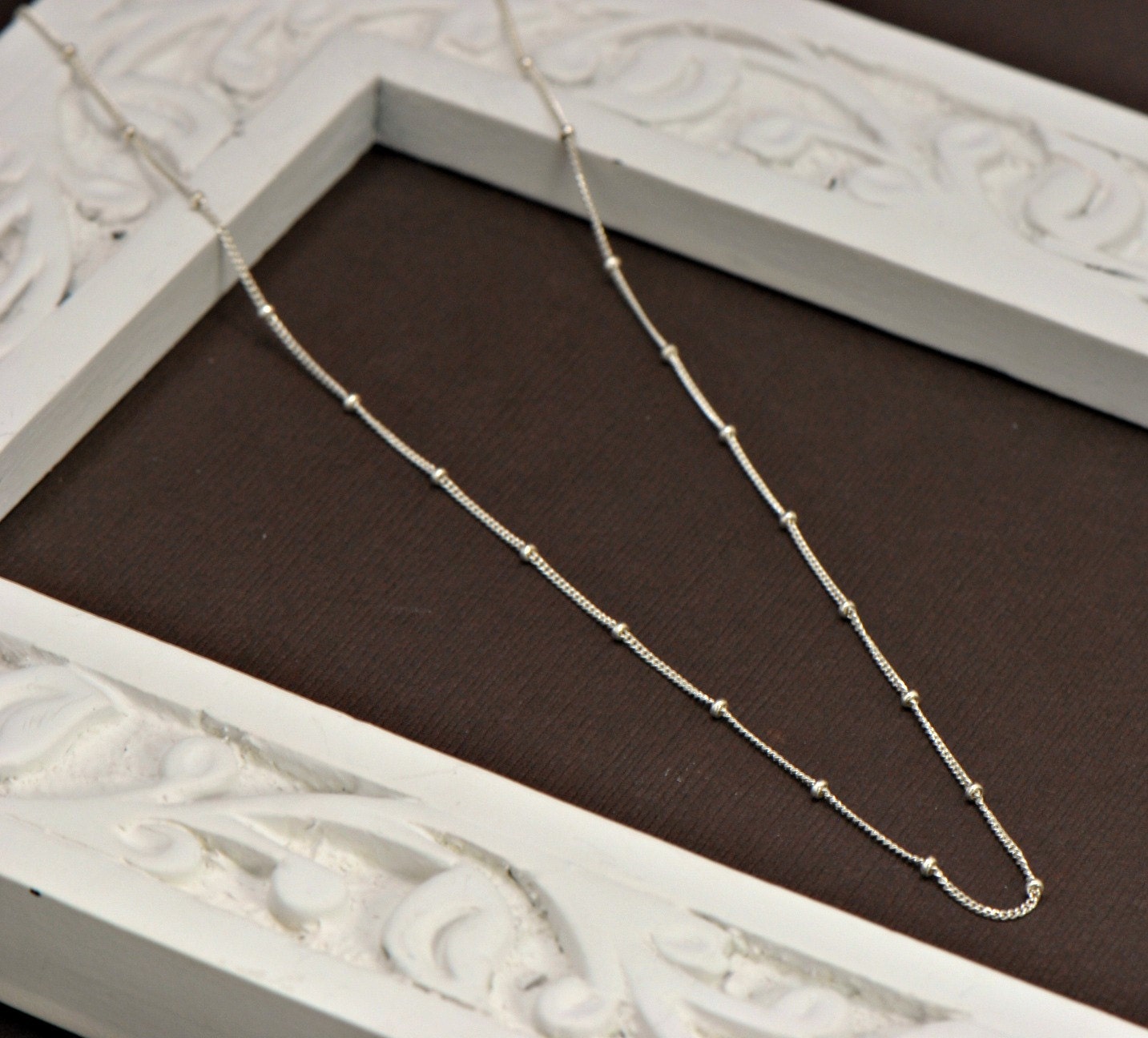 Sterling Silver Satellite Layering Necklace - Long Chic Layering Necklace in Solid Sterling Silver,Silver Beaded Chain Necklace