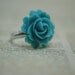 Victorian Ring Teal Rose Flower on SILVER Base