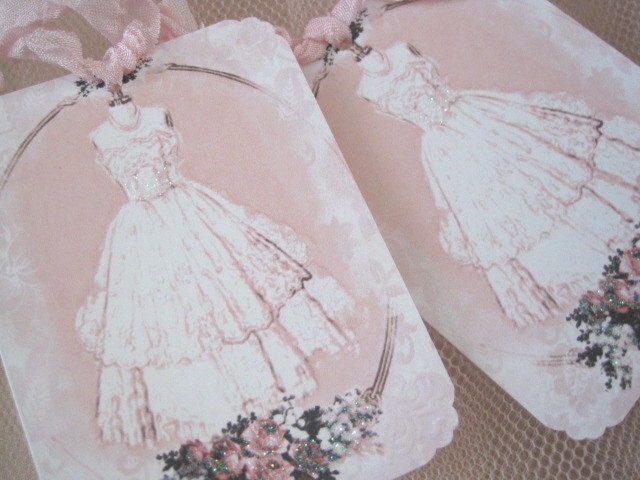 Fancy Dress Tags No 176 - Shabby Chic - Cinderella - Glamour - Romance - Roses - Wedding - Shower - Birthday - Buy Three Get One Free