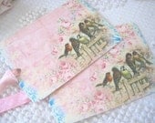 VINTAGE BIRD Gift Tags No 193 -  Shabby Chic - Pink - Birds - Roses - Embossed - Easter - All Occasion - Large Size - Buy Three Get One Free