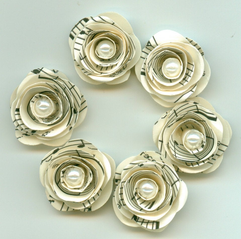 Pearl Music Sheet Handmade Tiny Mini Roses Spiral Paper Flowers