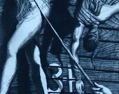 Original Surreal Pastel and Charcoal Drawing - "3H Meat Cutting"