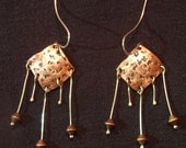 SALE Textured Copper Diamond Earrings with Sterling Silver Dangles and Copper Beads (Price was 30.00)