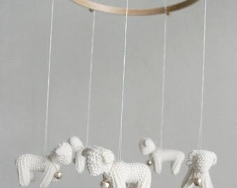 Baby  mobile - nursery mobile - baby crib mobile - Lambs mobile - Sheeps mobile -FOR LITTLE SHEPHERD- baby gift - made to order
