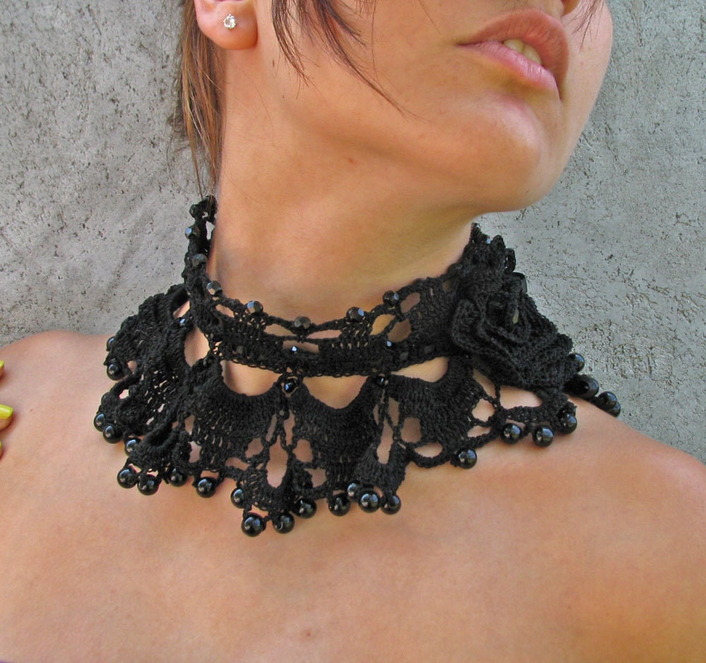Versailles style Marie Antoinette Crocheted with BLACK  beads choker/necklace