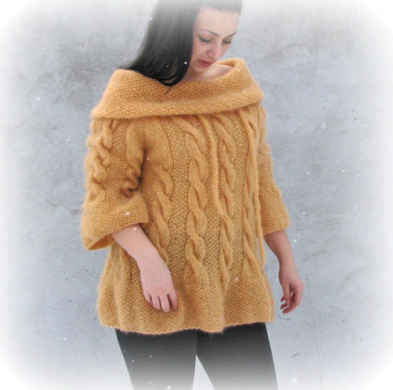 Women tops Sweaters & Cardigans Hand knit Sweater PLUS SIZE 3/4 sleeves