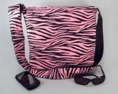 Large Messenger Bag Pink and Black Zebra Stripe 80's Rocker