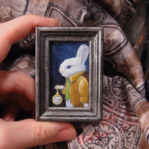 White Rabbit Alice in Wonderland Miniature Portrait - Framed