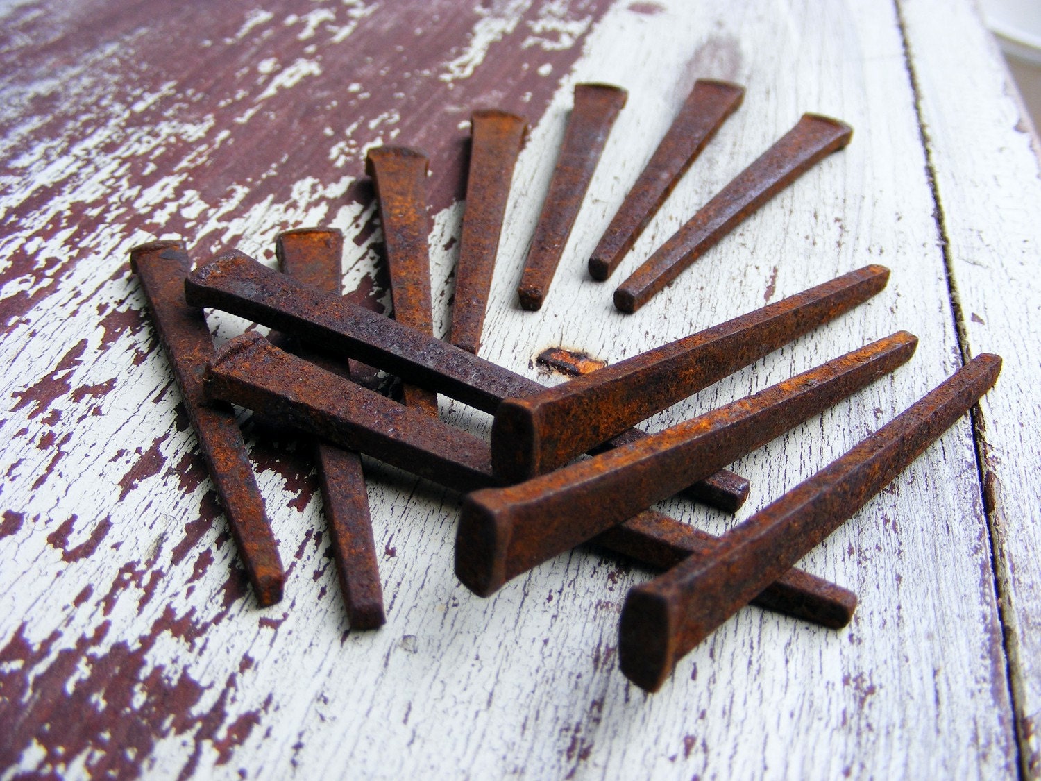 Square Cut Nails Assemeblage Art Steampunk Rusty Vintage Nails Rustic Country Decor