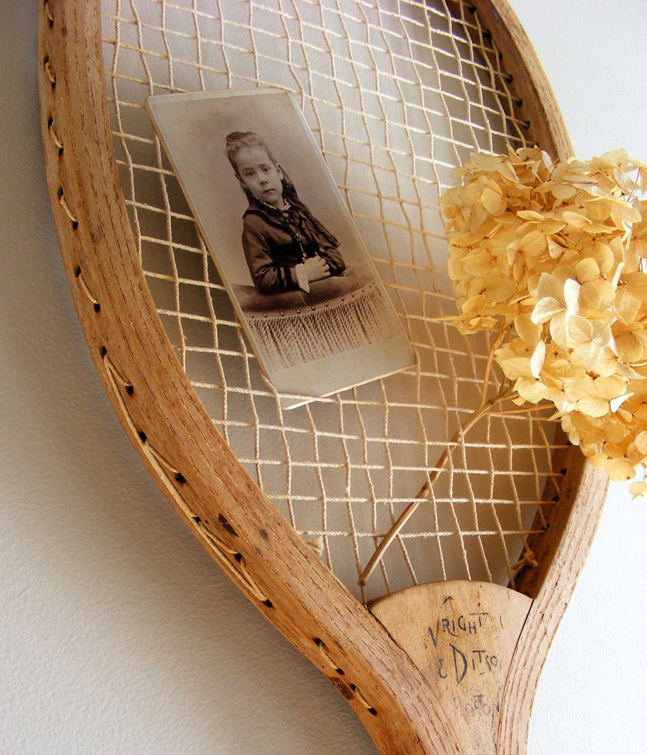 Tennis Racquet Wall Hanging Upcycled Antique Shabby Chic for Display Farmhouse Decor