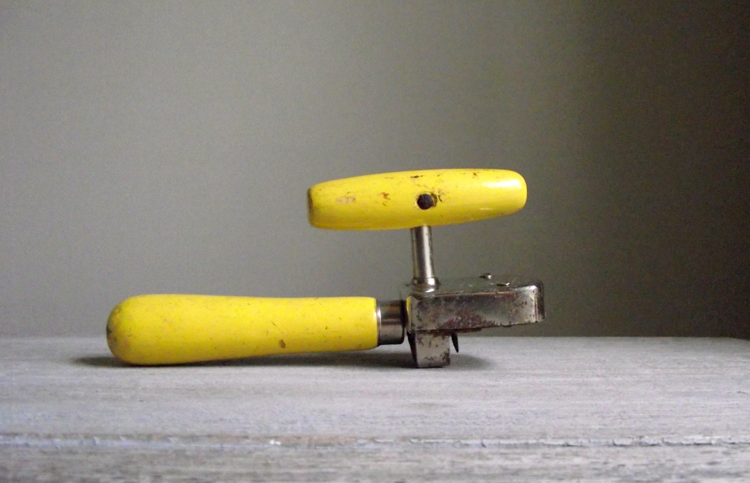 Can Opener Retro Kitchen Decor 1920s Edlund Junior Antique Can Opener with Yellow Painted Wood Handles Vintage Kitchen Decor SALE