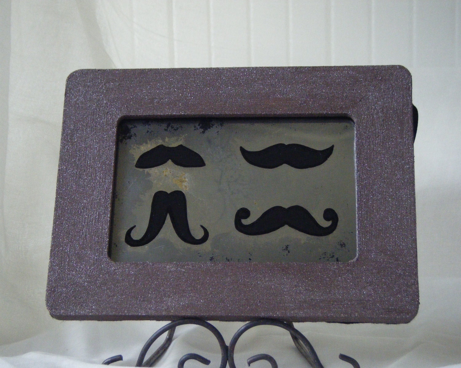 SALE Mustache Sampler Antiqued Mirror Art in Brown Frame