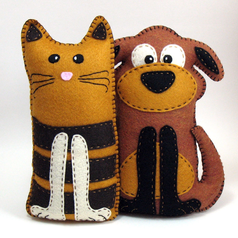 Stuffed Cat or Dog PATTERN - PICK 1 - Sew by Hand Plush Felt Stuffed Animal PDF - Easy to Make
