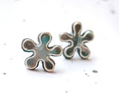 Handmade Earrings Studs. Gray and turquoise .