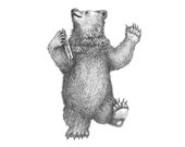 5x7 Giclee Print of Delacorte Clock Dancing Bear pencil illustration