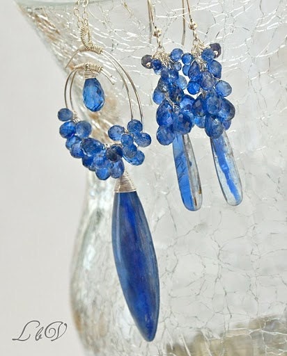Blue Kyanite Silver Necklace and Earrings Elegant Three Piece Set